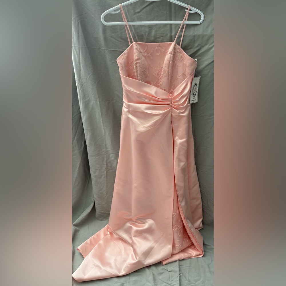 Vintage Peach Satin Gown With Embroidered Detailing